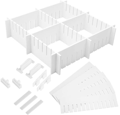 INOOMP Organisateur de Tiroir en Plastique 34 Diviseurs Séparateurs Ajustables 47 CM Longueur 5 CM Hauteur Cuisine et Dressing