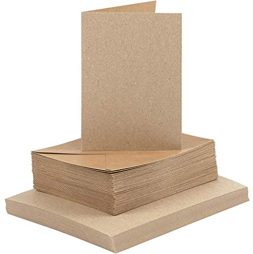 Cartes postales et enveloppes, dimensions carte 10,5 x 15 cm, dimensions sur 11,5 x 16,5 cm, naturel, 50 sets