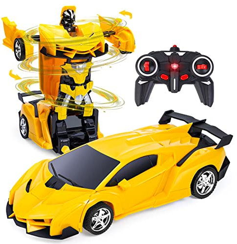 Thedttoy Transformator Ferngesteuertes Auto Spielzeug mit 2.4GHz Fernbedienung, 1:18 Ferngesteuerte Roboter Transform RC Auto für Kinder Junge, Transforming Spielzeug Geschenke ab 4-12 Jahre (Gelb)