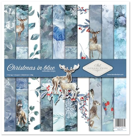 ITD Collection - Scrapbooking package 12 x 12 inches, scrapbooking paper, decorative paper, decoupage, card making, paper size - 310 x 320 mm (Christmas in blue, SLS-019), Mittel