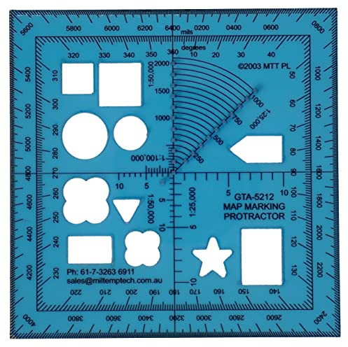 MTT PL - GTA 05-02-012 Jun 2008 - Coordinate Scale and Square Protractor for map Marking Military Symbology & Angle Measurements for Outdoor Navigation, Hiking, Orienteering and Survival.