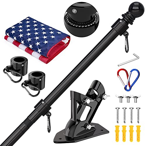 ZMTECH American Flag with Pole- 5FT 1 Stainless Steel Flag Poles with Holder for Outside House, Upgraded Tangle Free Rings and Bracket, Residential or Commerical (Black, No Light)