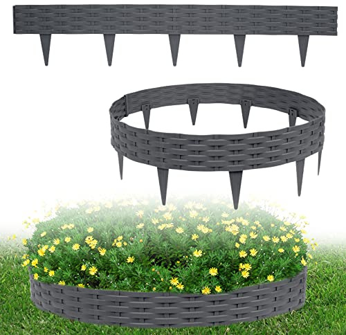 LARS360 10 m gräskant med 10 element á 100 cm böjbar plast i rottingdesign, rabattkant, gräsmatta, trädgårdspalissad, staket palisaden (10 stycken, antracit)