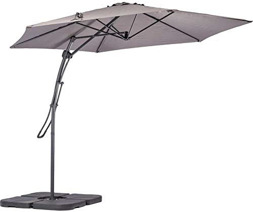 BAKAJI Parasol de jardin déentré 3 x 3 m poteau en métal, fermeture à levier de base en croix, système air vent, mobilier extérieur, tonnelle, piscine, jardin, terrasse, espaces extérieurs, gris