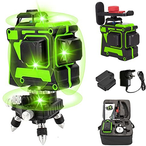 Iriisy Laser Level Self Leveling, 3x360° 12 Lines Cross line Laser, self Leveling with Tripod, 2 * 3000 mAh Rechargeable Battery, Wall Mount, Measuring & Layout Tools