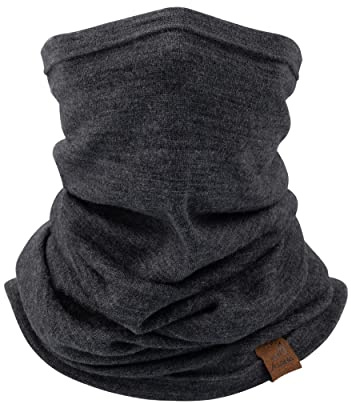 ACUSHLA 100% Merino Wool Neck Gaiter for Men & Women Ski Face Mask Winter Scarf Neck Warmer All Weather, Midweight Dark Grey