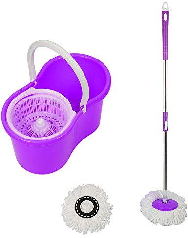 HUOLE Mopa Microfibra y Cubo Escurridor Fregona Plano Giratorio y Cubo Autoescurrido Pequeño y Liviano con Manos Libres Trapeador de Limpieza de Suelos