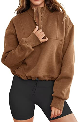 LEEDYA Women Mock Neck Pullover Sweater Fleece Zipper Workout Sweatshirt