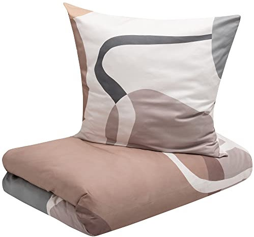 s.Oliver Bettwäsche 135x200 cm - grafische Satinbettwäsche beige grau, 100% Baumwolle, 2 TLG. mit Reißverschluss