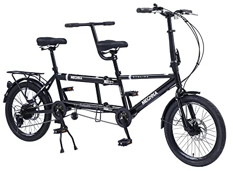 Tandem Bike - City Tandem Folding Bicycle, Foldable Tandem Adult Beach Cruiser Bike Adjustable 7 Speeds, CE/FCC/CCC