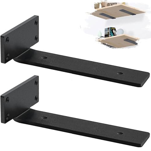 MLOQI 2 stück Regalhalterung Schwarz, Regalwinkel Schwerlast, Regal Wandhalterung, 5 mm Dick Schwebende Regalhalterung mit Hardware (30 cm)