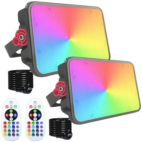 2 Pack 50W RGB Flood Light, RGB Color Changing Floodlight, Smart RGB Floodlight with Remote Control, for Club, Wedding, Stage Lighting, Birthday Party, Poster, Disco, KTV, Halloween, Christmas