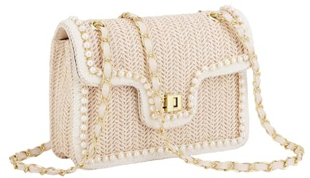 Ynport Crefreak Borsa in Paglia per Donna - Borsa a Tracolla Elegante con Patta, Pochette Estiva Piccola Spiaggia in Rattan