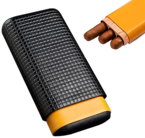 Berfea Custodia per sigari Humidor Scatola per sigari, 3 tubi, in vera pelle, con rivestimento in legno di cedro, porta sigari, accessori per viaggi all'aperto