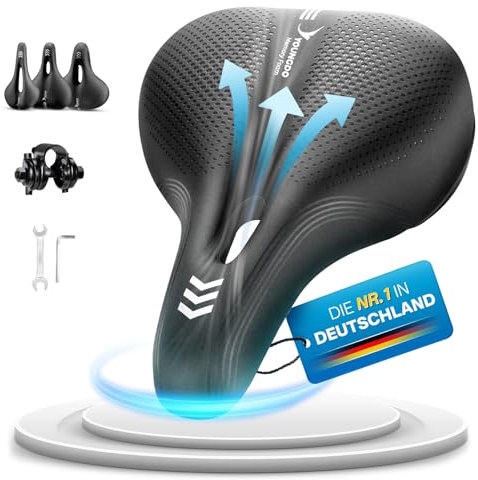 YOUNGDO Fahrradsattel, Bequemer & Ergonomischer Fahrrad Sattel, Neues Modell, Verbesserte Wasserdichtigkeit, Memory-Foam, Atmungsaktiv, Stoßdämpfend, für Herren & Damen, Schwarz