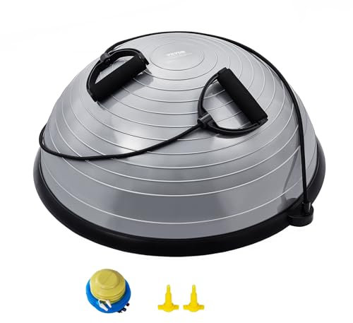 VEVOR Entrenador de Pelota de Medio Ejercicio, Entrenador de Pelota de Equilibrio de 620 x 215 mm de Capacidad de 300 kg con Bandas de Resistencia y Bomba de Pie, para Gimnasio en Casa de Cuerpo, Gris