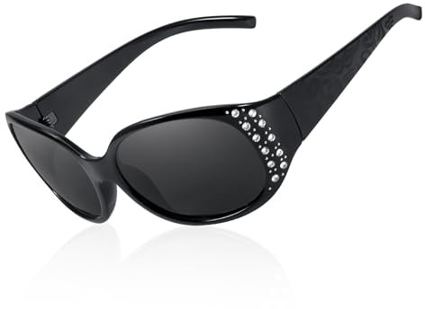 LVIOE Polarisiert Sonnenbrille Damen Groß Schwarz, Klassisch Vintage Sonnenbrille Große gläser mit UV400 Schutz