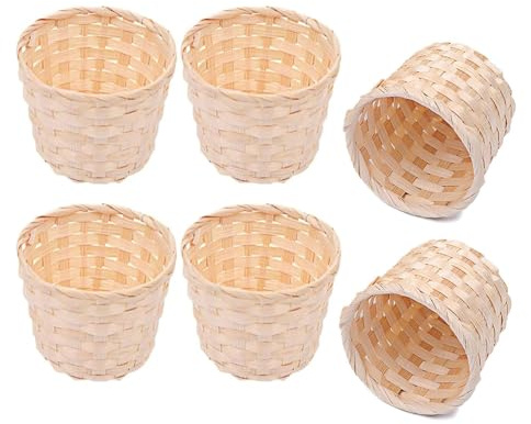 Bamyli 6Pcs Mini Woven Basket, Small Bamboo Baskets, 7.5x7.5x6cm, Small Wicker Basket, for Crafts, Decor, Pencil Cup