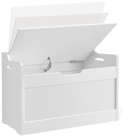 BRIEFNESS Kids Storage Chest with Lid Safety Hinges 2 In 1 Children Bench and Wooden Toy Box for Playroom Bedroom