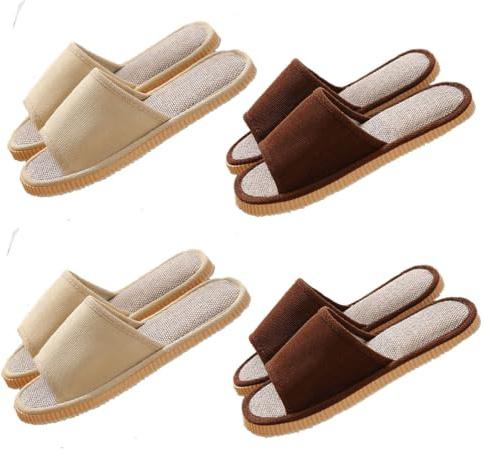 Teceyfeet 4 Paires de Pantoufles d'Invité en Lin - Chaussures de Maison Antidérapantes et Lavables pour Spa, Bain, Intérieur - Pour Femmes et Hommes