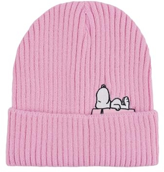 Concept One Women's Peanuts Snoopy Beanie Hat, Roll Down Cuffed Winter Knit Cap, Pink, One Size