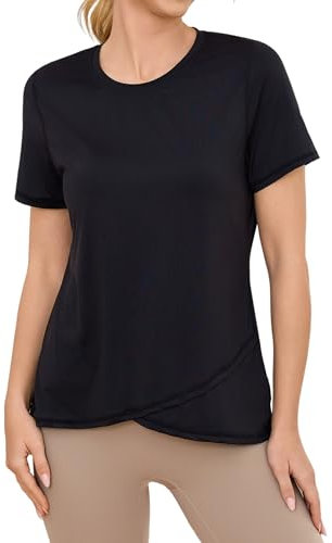 Gyabnw Running Top Womens Gym Wear Yoga Clothes Workout Sports Tshirt Short Sleeve Hiking Pilates Activewear A-Black