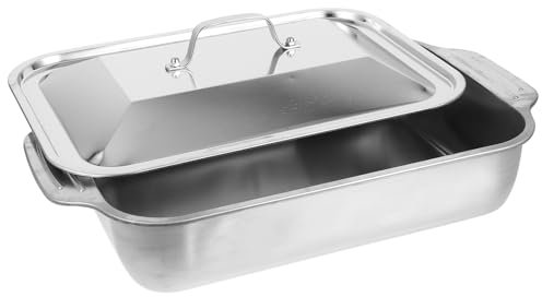Alipis Teglia Rettangolare in Acciaio Inox Con Coperchio, Vassoio Profondo Per Pesce E Carne, Ideale Per Forno E Grigliate, Dimensioni 41x24x7,5 Cm, Argento