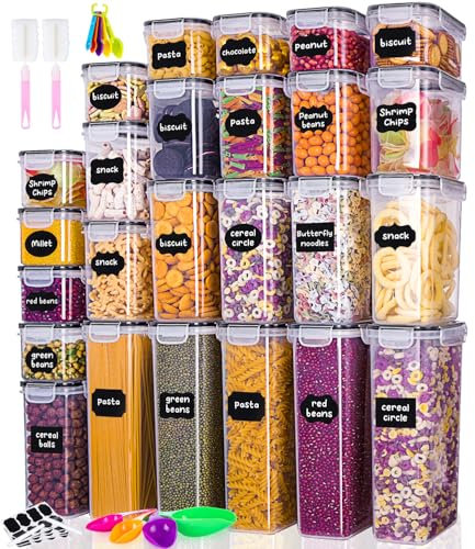 Qixora 25er Vorratsdosen Set, Vorratsdosen mit Deckel Luftdicht Aufbewahrungsbox Küche Organizer Kunststoff Frischhaltedosen für Spaghetti,Mehl,Müsli,Cornflakes (9x0.8L+6x1.4L+5x2L+5x2.8L)
