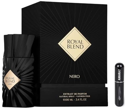 Royal Blend Nero Extrait de Parfum, 100 ml, arabisches Parfüm, Uni, langanhaltend, inkl. Zerstäuber, orientalischer Duft und Gourmand mit Noten von Apfel, Zimt und Vanille (Schwarz)