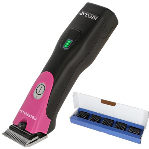 Agrarzone Edition Aesculap Favorita CLi sladdlös klippmaskin rosa med fästkam set | ergonomisk professionell hundklippmaskin | innovativ LED-display | djurhårklippare för hundar och hästar