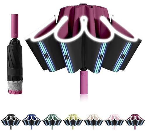 FANSEZQ Sturmfester umgekehrter Regenschirm mit 40 Rippen, regenschirm automatisch auf/zu, Ø 105 cm - Für Damen und Herren (Weinrot)