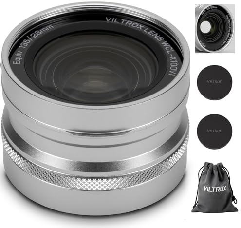 VILTROX WCL-X100VI Lente de conversión Gran Angular, 0.8X Lente Gran Angular de reconocimiento automático para Fuji Fujifilm cámaras X100VI, X100V, X100F, X100S, X100 - Plateado