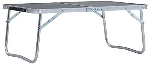 Runheo Mesa de camping plegable de aluminio y tablero de fibra de densidad media, 60 x 40 cm, gris, con asa, ligera, resistente a la intemperie, compacta para exteriores, jardín, pícnic, senderismo