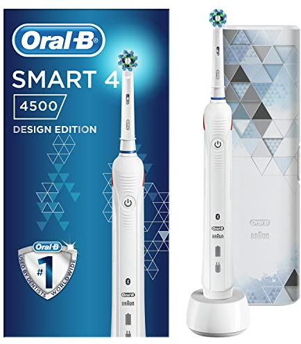 Oral-B Spazzolino Elettrico Ricaricabile Smart 4 4500 Bianco. Edizione Design con Esclusiva Custodia da Viaggio. 1 Spazzolino Connesso Con Bluetooth