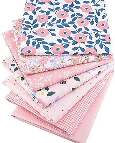 Cotton Craft Fabric Bundles Patchwork,Fabric Fat Quarters Bundle 7PCS 50 x 40cm Sewing Patchwork Different Pattern Cloths DIY Scrapbooking Artcraft (Pink Floral 50 * 40cm)