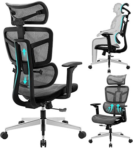 ZLchair Silla de oficina ergonómica, silla de escritorio de malla de respaldo alto con respaldo ajustable, lumbar y cojín ancho, silla de trabajo grande y alta para computadora con reposabrazos