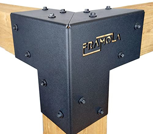 Indoor Outdoors 2 Pack Framola Pergola Corner Brackets - Simple Construction - Staggered Holes - 3 Pieces Wood Joints Structure Hardware Kit (4/100mm Post)