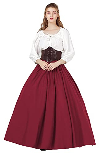 BEAUTELICATE Donna Gonna Lunga Cotone Vittoriana Estiva Stile Rinascimentale Boemia Gonna Grande Swing Maxi Gonna Medievale Gypsy Costume (Maroon, S)