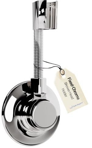 BathBeyond Shower Head Holder - Flexible Wall Mount Shower Head Holder for Hand Held Shower, Adhesive Sticker, Fixed-Chrome