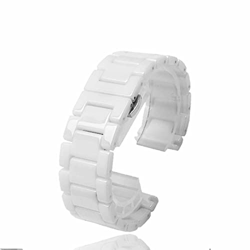 Eivdru - Cinturino per orologio in ceramica, di alta qualità, lucidato, bicolore, argento, chiusura a scatto, nero e bianco, 20 mm, bianco, ceramica