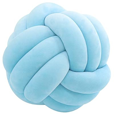 Edumov Cojín de nudos, cojín de nudos, cojín tejido a mano, cojín de peluche, escandinavo, cojín decorativo nudo, cojín anudado para sofá, cama, habitación, pequeño azul cielo, 20 cm