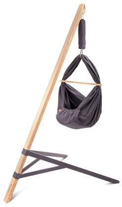 elvent® Lullaby Federwiege Set mit Matratze, Baumwolle, Made in Germany (Baby Hängewiege mit Ständer, Basaltgrau)