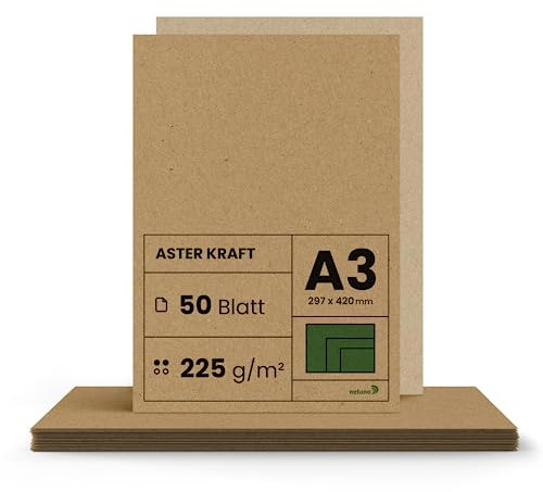 Netuno 50x Kraftpapier 225g DIN A3 297 x 420 mm Aster Kraft brauner Bastelkarton a3 Vintage Naturkarton braun dicker Kraft Papier Bogen a3 Kraftkarton Natur Kraftpapier basteln selber gestalten