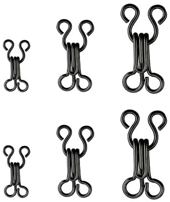 Aeuezxx Cierre de Gancho y Ojo de Costura, 12 Pares Cierre de Gancho y Ojo de Sujetador, Cierre de Gancho y Ojo de Ropa Interior, Accesorios Artesanales de Costura Bricolaje, 3 Tamaños(Negro)