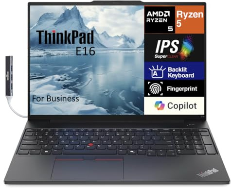 Lenovo ThinkPad E16 Gen 1 Business Laptop 16.0 WUXGA IPS Display 300 nits (AMD Ryzen 5 7530U 6-Core 2.00GHz, 16GB RAM, 512GB PCIe SSD, AMD Radeon, Backlit KYB, FP, WiFi 6, Win11Pro) w/Dockztorm Hub