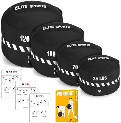 Elite Sports Workout-Sandsack, ungefüllte, robuste Strongman-Sandsäcke für Ganzkörper- und Kerntraining, Gewichtheben, Kampfkonditionierung (45,4 kg, Schwarz)