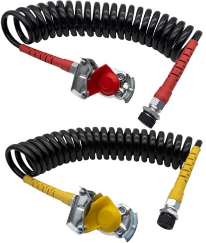 SERTPLAS Tuyau Spirale Air M16 pour Remorque Camion – Rouge & Jaune – Sans Valve – Raccords Anti-Torsion – Freinage Air Comprimé Poids Lourd