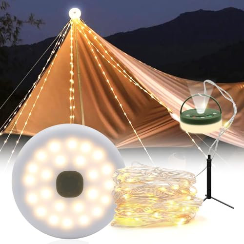 MUSUNIA Luces De Camping Enrollables - Cadena De Luces LED Portátiles Multiusos De 10 M, Lámpara De Camping Impermeable Recargable por USB, Para Decoración De Jardín Al Aire Libre (Luz Cálida)