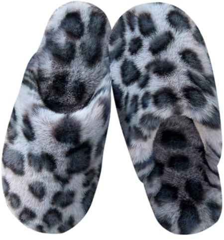 Coswind Pantofole Donna Uomo Invernali Ciabatte Pelose Peluche Calde with Memory Foam Imbottite Casa Antiscivolo Mocassino Scarpe Morbide Comode Unisex Eleganti Ghepardo Grigio 270