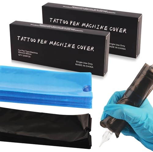 Rayyl 400pcs Large Tattoo Pen Sleeves, 2.5 X 7 inch Disposable Tattoo Machine Bags for Tattoo Kit Supply (Black and Blue)